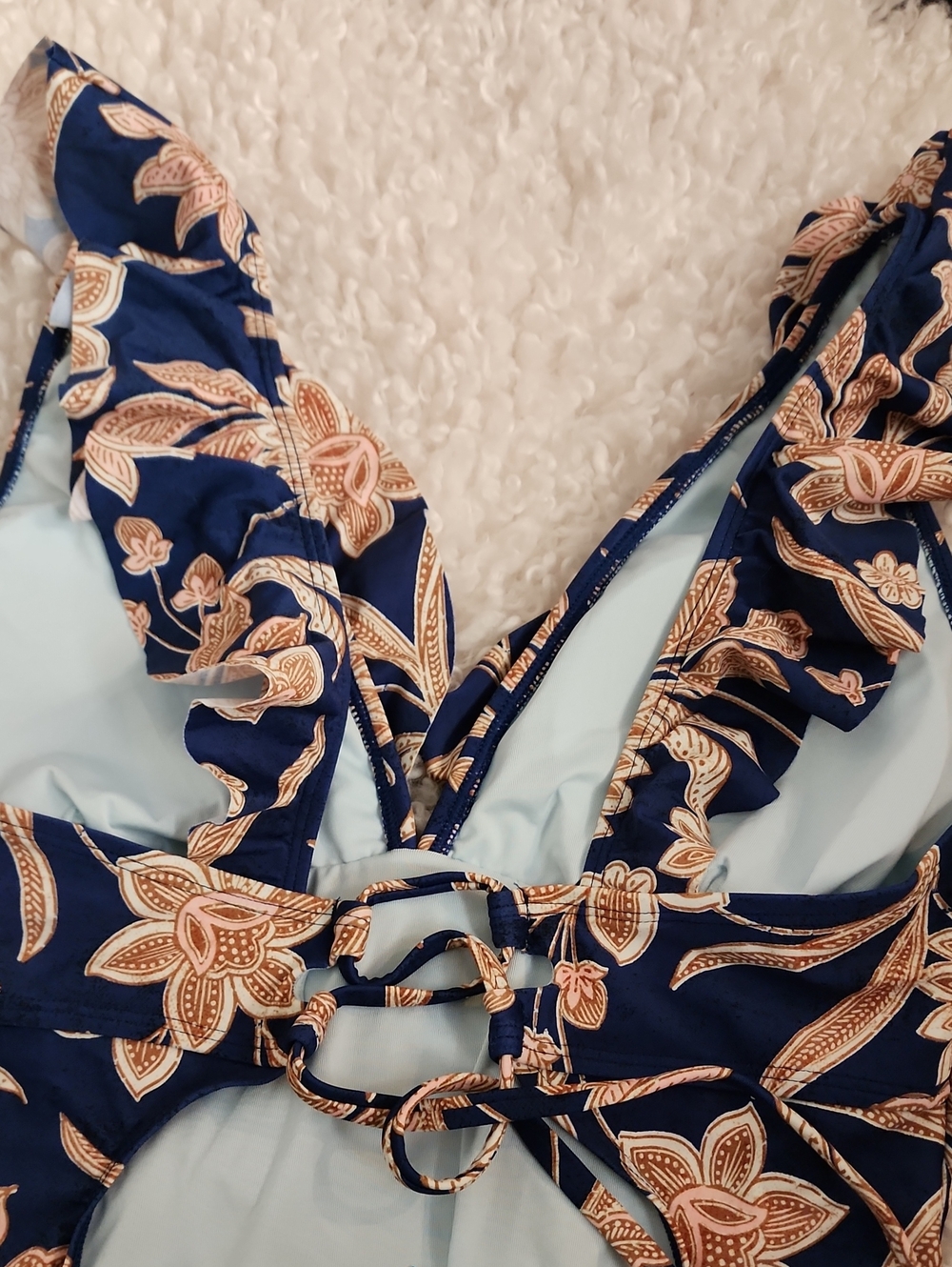 Cupshe 1 Piece Navy Patterned Suit. Size Large. NWT - Picture 4 of 7